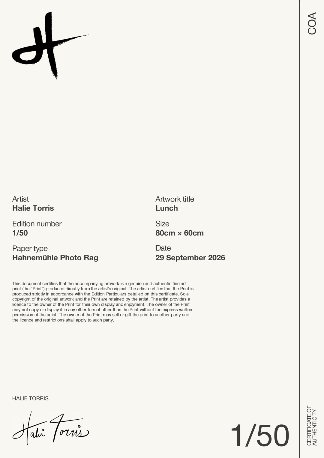 Lunch — Certificate of Authenticity
